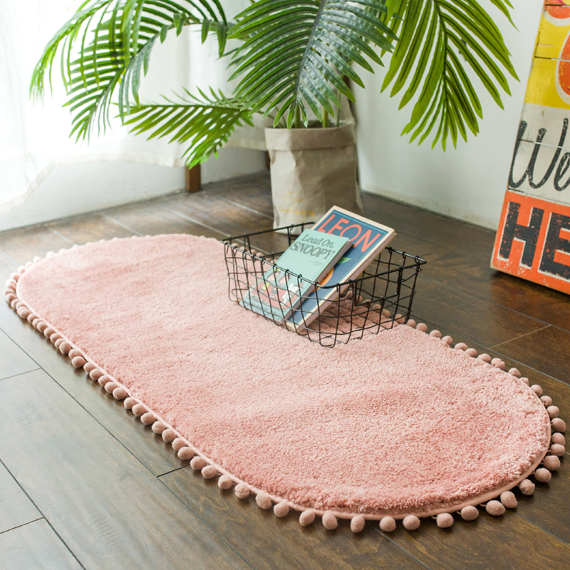 

Thick Carpet Bedroom Oval Bedside Carpet Anti-skid Kitchen Mat Water Absorption Bathroom Rug Cute Pink Floor Living Room