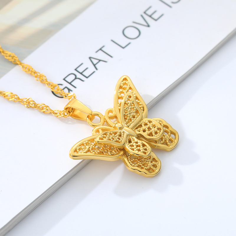 

Golden Butterfly Necklace Double Stacked Hollow Stainless Steel Pendant Woman Necklace Jewelry Gift Fashion Retro Wholesale