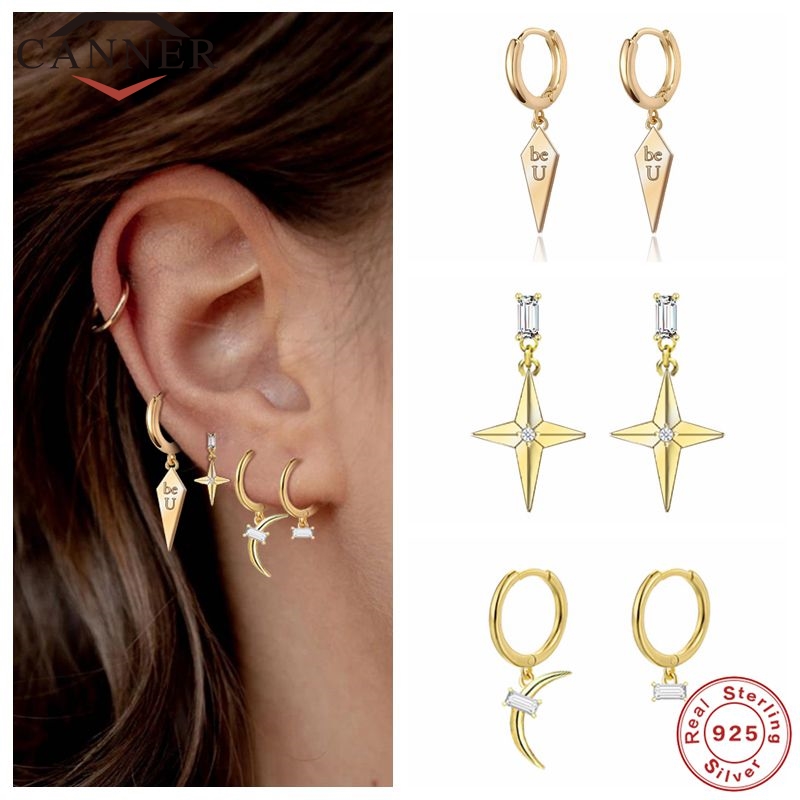 

CANNER Special Design 925 Sterling Silver Hoop Earrings for Women Star & Moon&Be You Piercing Earring Earings Jewelry pendientes