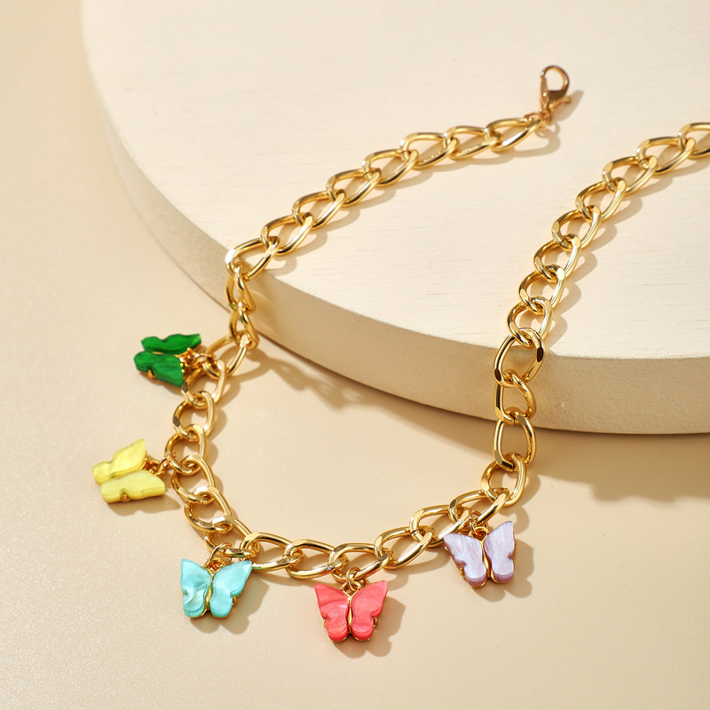 

Punk Gold Silver Color Chain 5 Butterfly Pendant Necklace for Women Wedding Party Statement 2020 Cute Choker Necklaces Jewelry