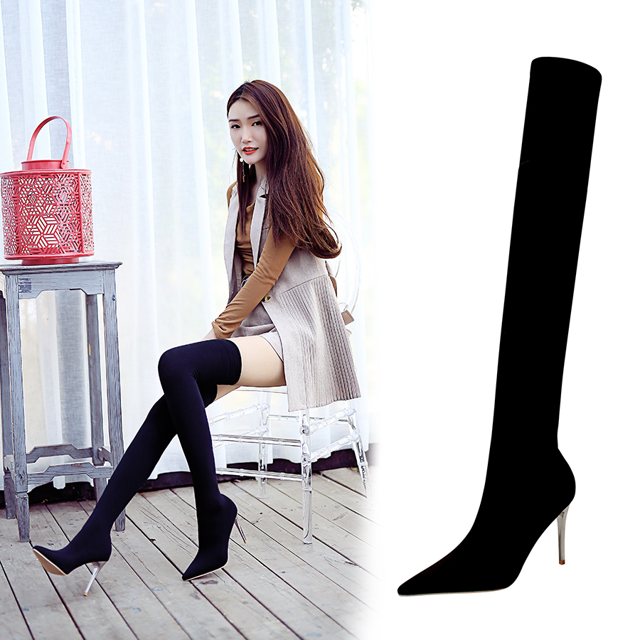 

2021 Fashion Women Boots Spring Winter Over The Knee Heels Quality Suede Long Comfort Square Botines Mujer Thigh High Boots, Black