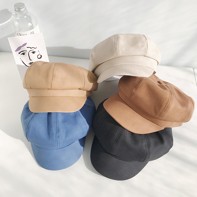 

2020 Personality Octagonal Hat Female Spring Summer Online Celebrity Beret British Retro Casual Fashion Pure Color Cap For Woman, Khaki