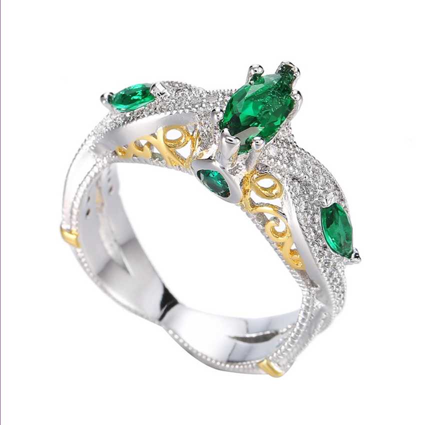 

Trendy Silver Plated 2 Colors Finger Ring with Green Marquise Shape Cubic Zirconia for Engagement Jewelry