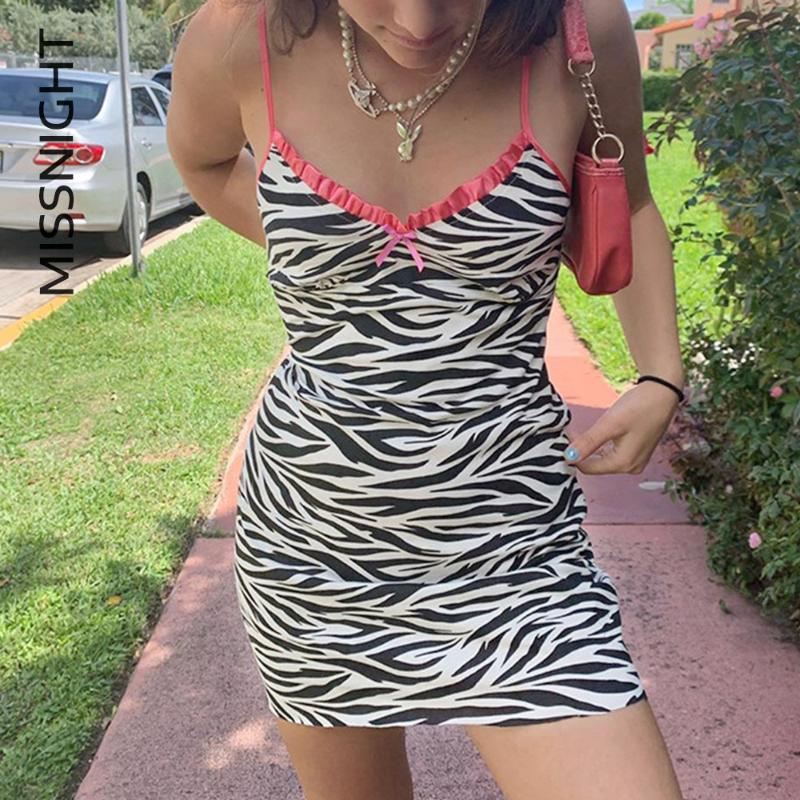 

Missnight Fashion Zebra Print Bodycon Mini Dress Women Slim Y2k Dress High Waist Straped E-girl Party Dresses Streetwear Casual