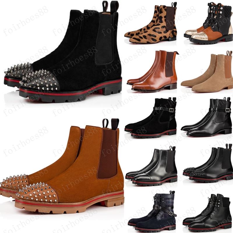

2020 style red bottoms sneaker men boot spikes suede leather red sole men shoes super perfect melon Motorcycle ankle boot for men, Box