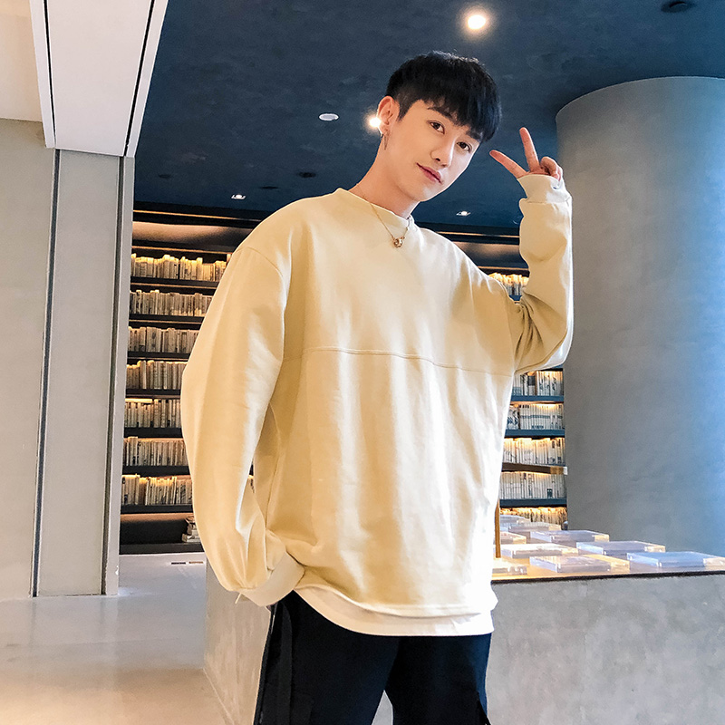 

Autumn-style fake two-piece men's round collar loose fashion BF wind ulzzang jacket