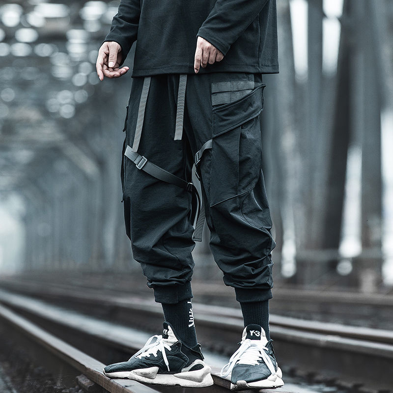 

Hybskr Men's Black Straight Harem Pants Korean Man Oversize Ankle-Length Trousers 2020 New Fashion Streetwear Male Casual Pants