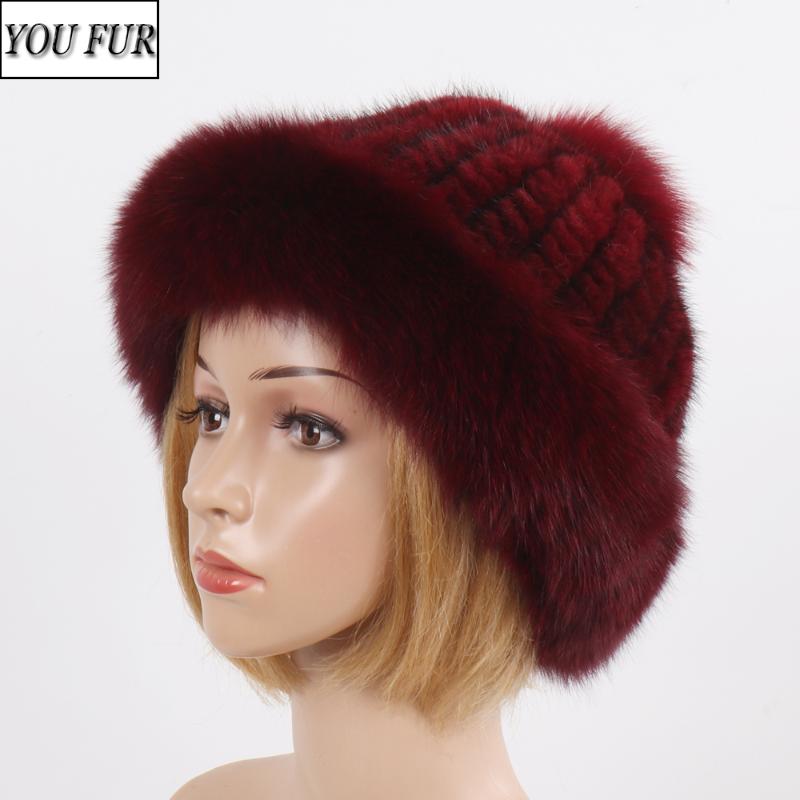 

Hot Sale Lady Luxury Hand Knitted Real Cap Women Warm 100% Natural And Fur Hats Russia Winter Real Fur Hat, Black