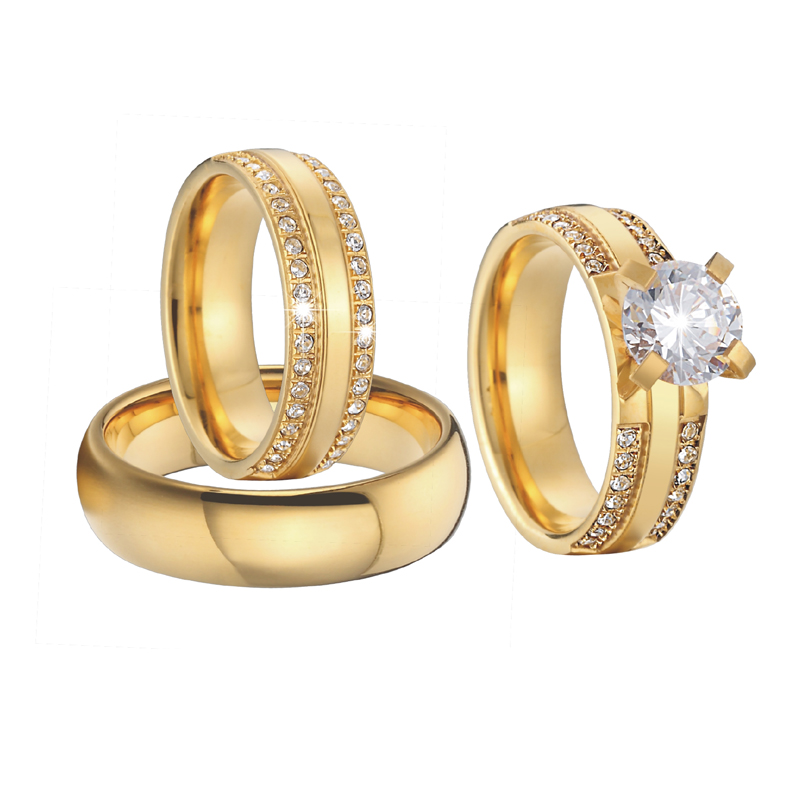 

Marriage Alliances Gold Color Groom Bridal 3pcs proposal Engagement wedding Rings set for couples men and women
