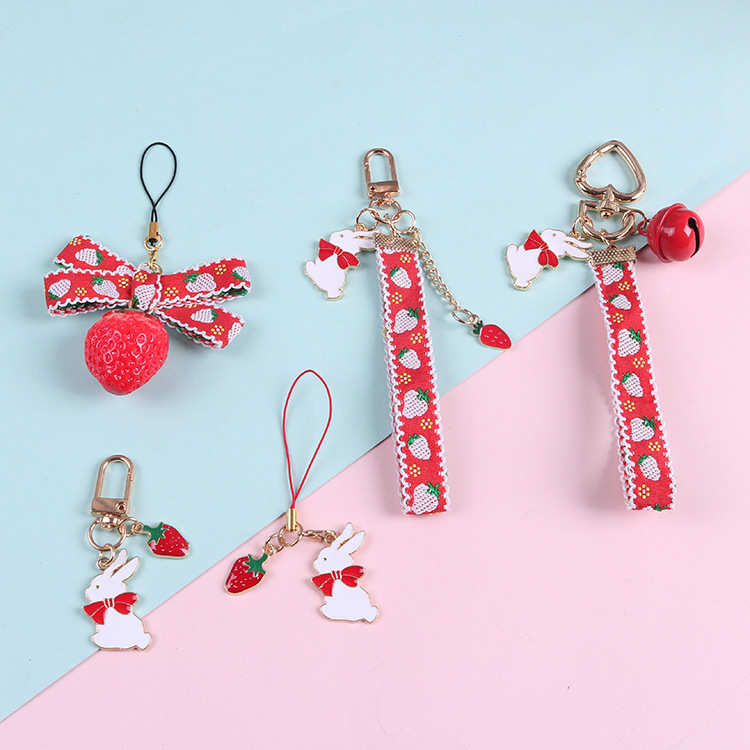 

lovely strawberry key chain alloy schoolbag pendant Keyrings