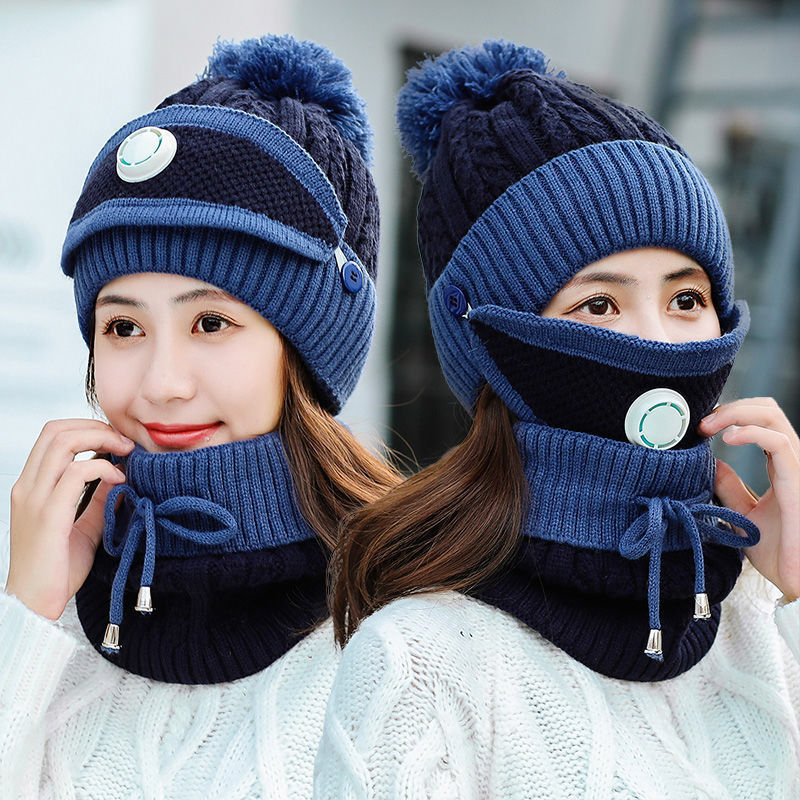 

2020 New 3 Pieces Set Women's Knitted Hat Scarf Caps Neck Warmer Winter Hat For Ladies Girls Skullies Beanies Warm Fleece Caps, Set black