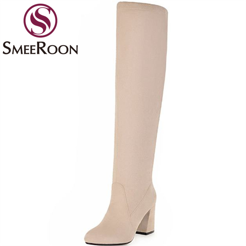 

Smeeroon fashion over the knee boots pointed toe high heels boots slip on keep warm winter thigh high popular shoes, Pink