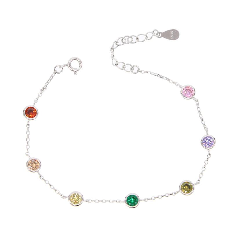 

New sterling silver color multicolor cubic zirconia shiny colorful bracelet silver chain women christmas jewelry,adjust bangles