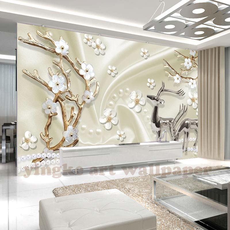 

Custom photo wallpaper large mural wall stickers jewelry plum blossom European relief 3d TV wall murals papel de parede, As pic