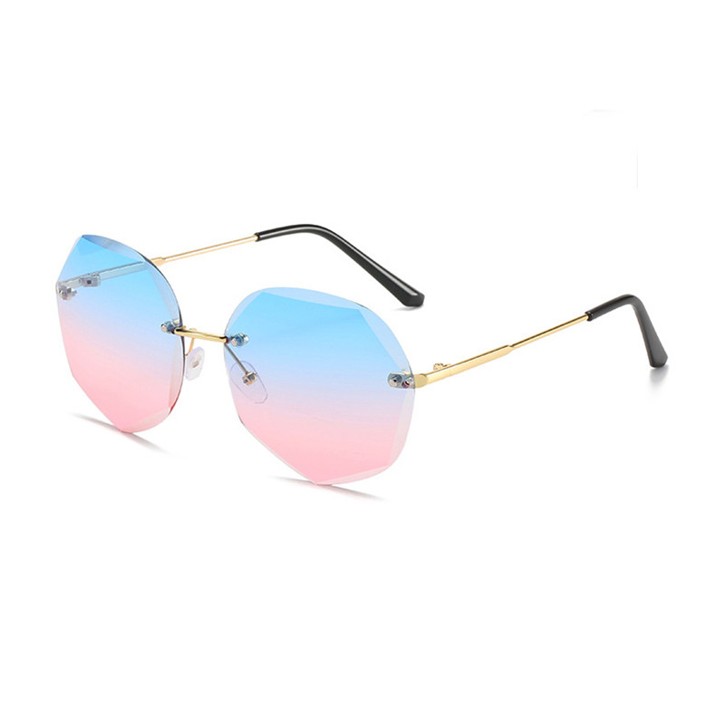 

Rimless Women Cut Sunglasses Female Square Gradient Lens Street Shot Polygonal Sun Glasses Eyeglasses Gafas Ladies