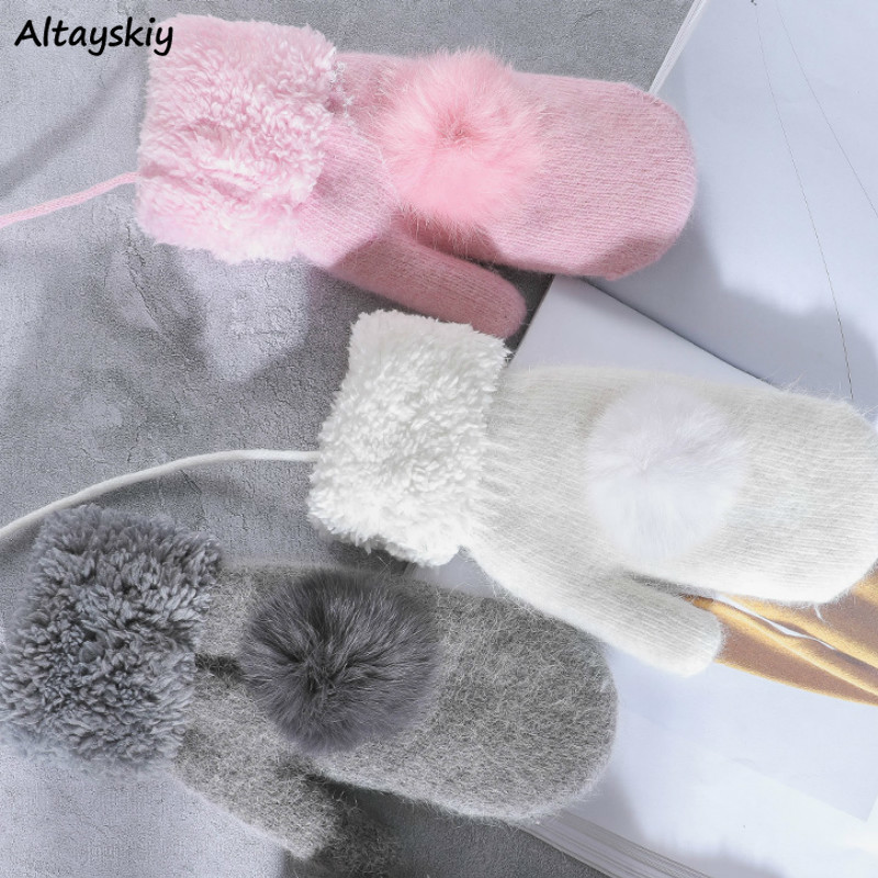 

Gloves Women Winter Warm Velvet Cute Korean Style Knitted High Quality Trendy Harajuku Accessories All-match Sweet Mittens Pink