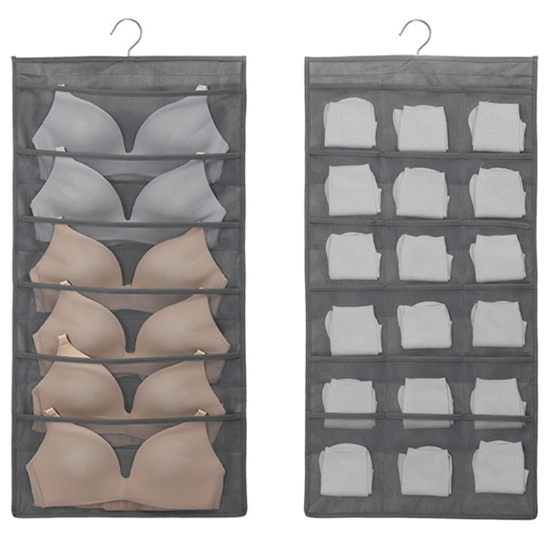 

Double-sided Pocket Hanging Storage Bags Underwear Wardrobe Bra Organizer Hanger, Gary 24 grids