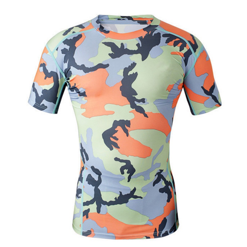 

Men Quick Dry Tactical Camouflage T-Shirts Breathable Army Combat Short Sleeve Tights Workout Clothes
