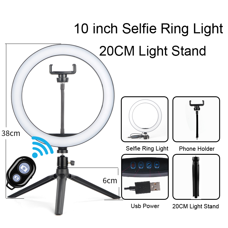 

10inch Ring Light LED Selfie Stand Tripod Dimmable Vlog Photo Video Camera Phone ringlight For Makeup Live Fill Light