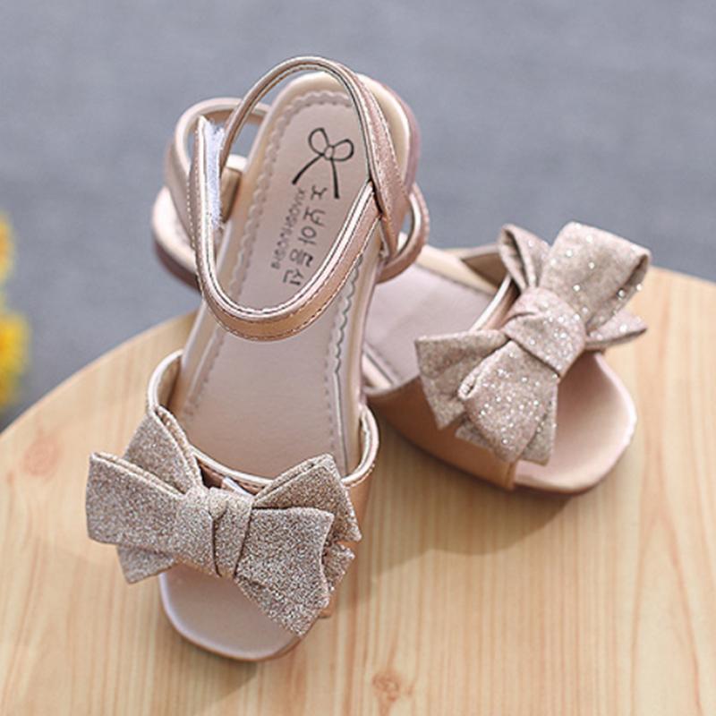 

Kids Shoes Girls Sandals Bowknot Design Summer Fashion Open-toed Korean Version 3-12 Years Old Children's Flat Sandals, Black