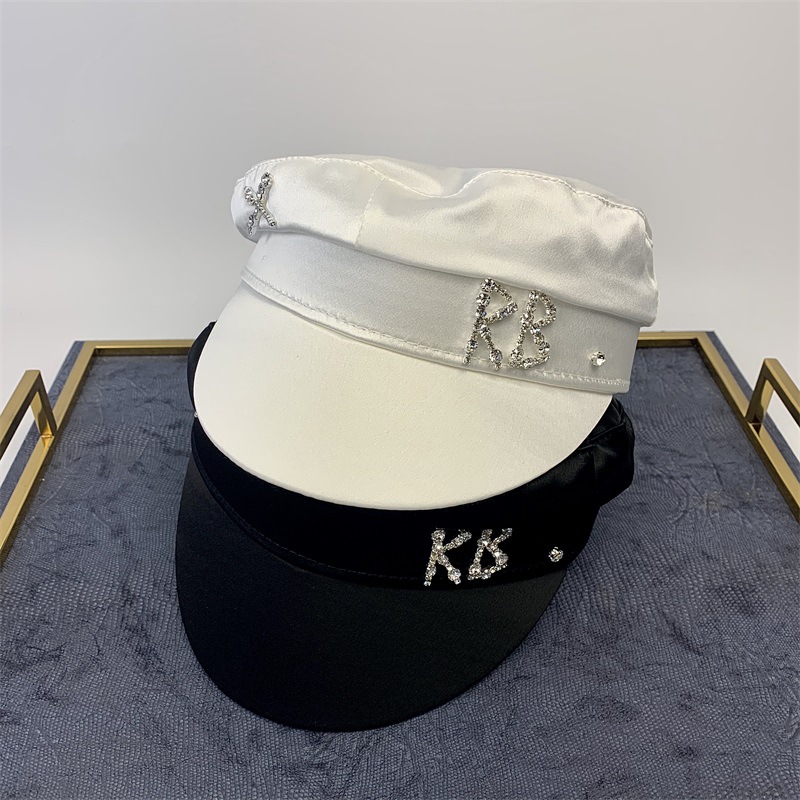 

Berets Simple NAVY CAP Rhinestone Hat Women Men Street Fashion Style Sboy Hats Black Flat Top Caps Drop Ship, White
