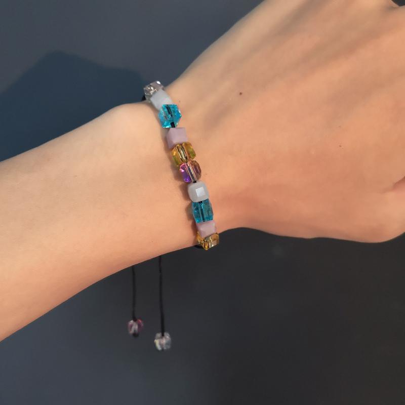 

Rinhoo 1PC Simple Exquisite Light Color 4mm Square Crystal Beads Black Rope Chain Bracelet For Women's Fashion Jewelry Gift