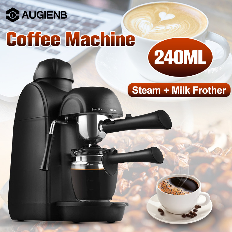 

240ml Italian Espresso Coffee Maker 220V 800W 5 Bar Pressure Semi-Automatic Personal Coffee Machine with Cappuccino Milk Foamer