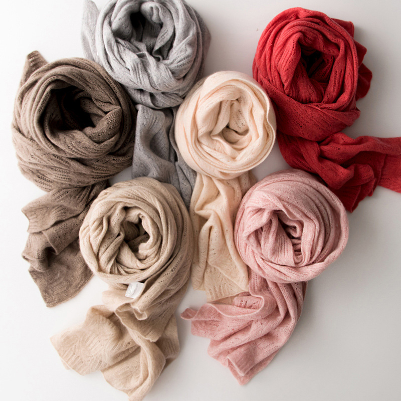 

Natural 100% cashmere scarf Women shawl Hollow cable pure female knitting long fashion solid Soft Warm shawl scarf
