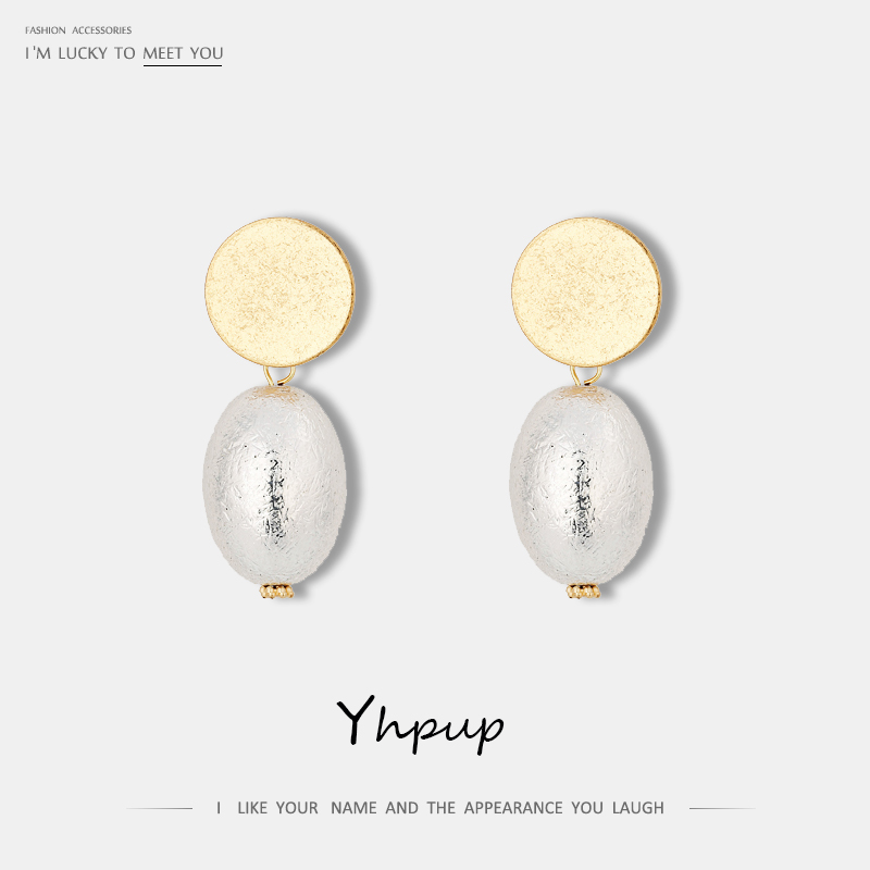 

Yhpup Stylish Copper Round Geometric Dangle Earrings Retro Imitation Pearls Earring Brincos Ethnic Jewelry for Women Party 2020