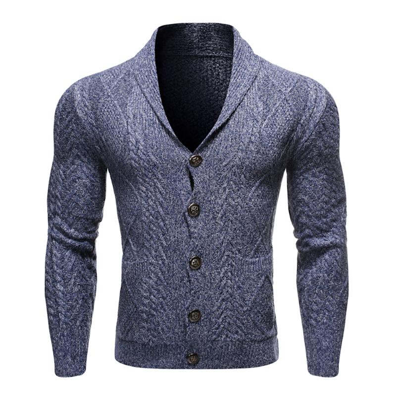 

Winter Warm Sweater Men Casual Turn-down Collar Cardigan Sweatercoat Solid Colour Knitted Sweater Pull Homme Pockets casaco D30, Khaki