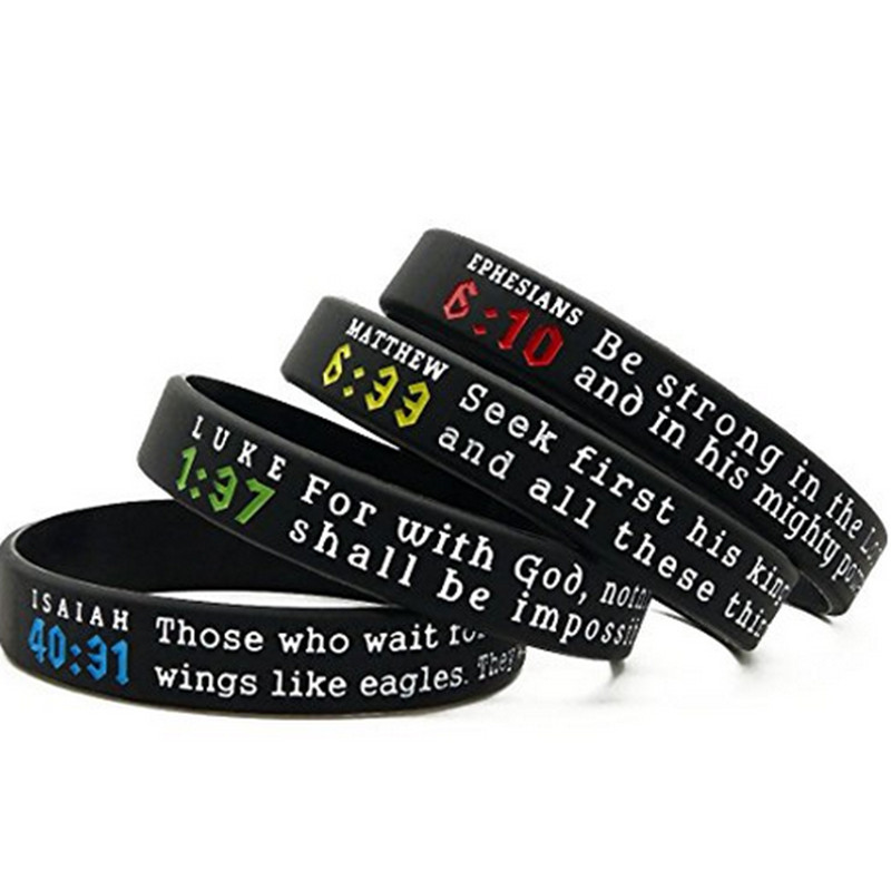 

1PCS JESUS Cross Bible Scriptures Christian Religious LUKE ISAIAH MATTHEW EPHESIANS sport silicone RUBBER bracelet wristband