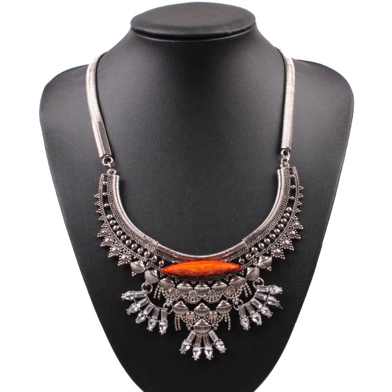 

2020 New Arrival Design Fashion Vintage Alloy Metal Necklace Silver Color Colorful Big Pendant Necklace for Women Jewelry Gift