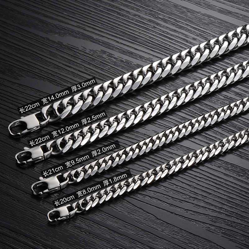 

Granny Chic Mens Bracelet Chain Polished Stainless Steel Silver Color Chains Bracelet for Men Curb Cuban Link 8/9.5/12/14 mm