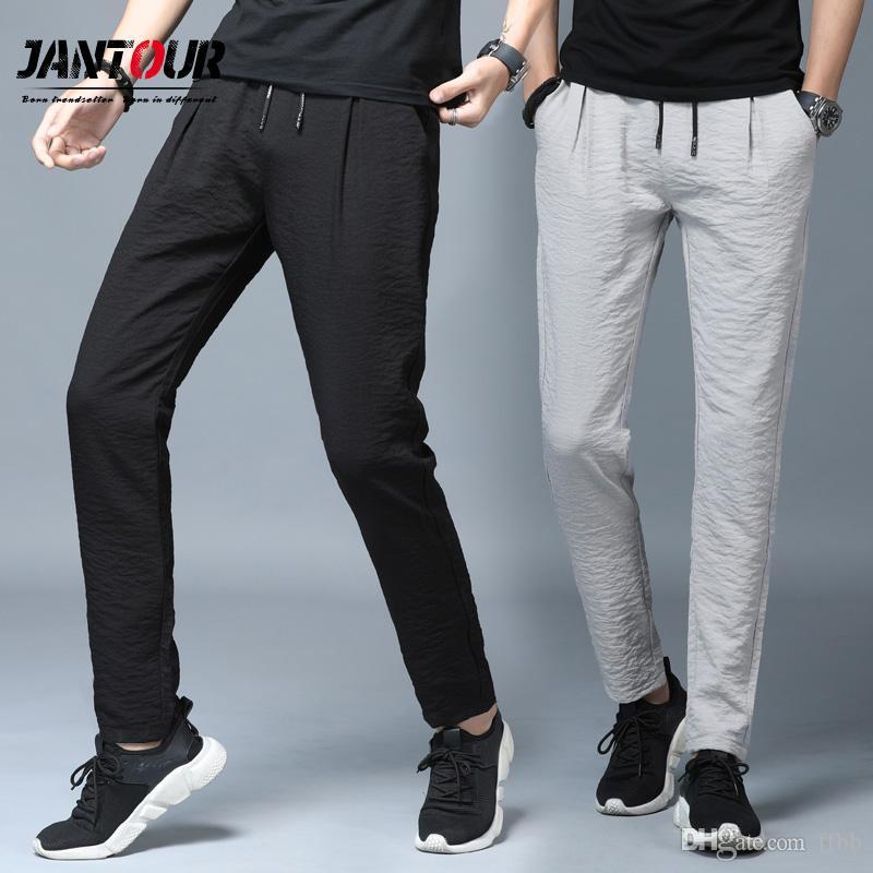 

Jantour 2019 Spring Summer New thin Casual Pants Men Cotton Slim Fit Chinos Fashion Black Trousers Male Brand Clothing Plus Size