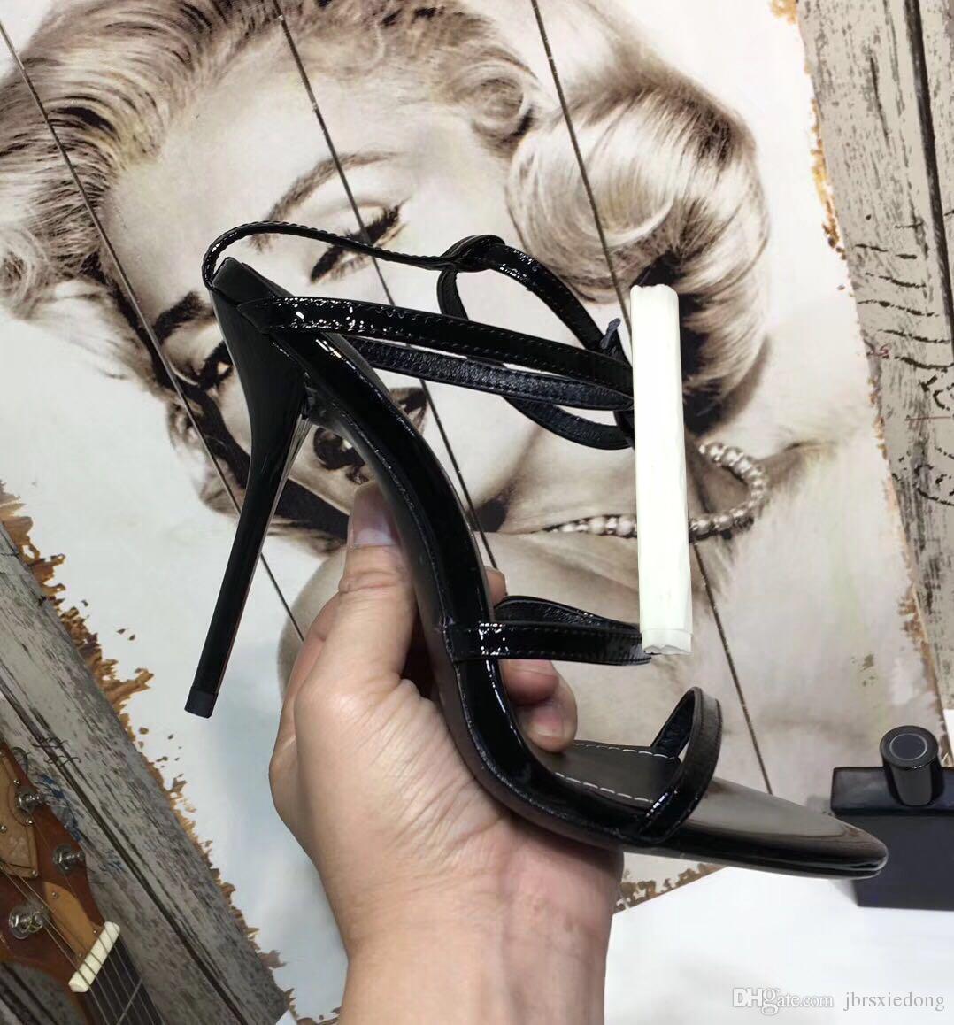 

Designer Leather Sandals 2019 Summer new product Ladies shoes Roman High heeled shoes beach Metal Button Sexy sandals Banquet Woman shoes 41, Extra shoebox