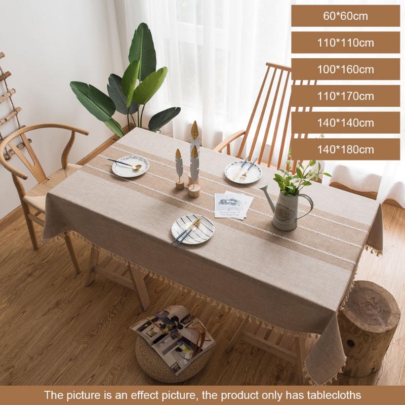 

Table Cloth Lace Cotton And Linen Tablecloth Tassel Rectangle Edge Wedding Dustproof Home Textiles, Brown