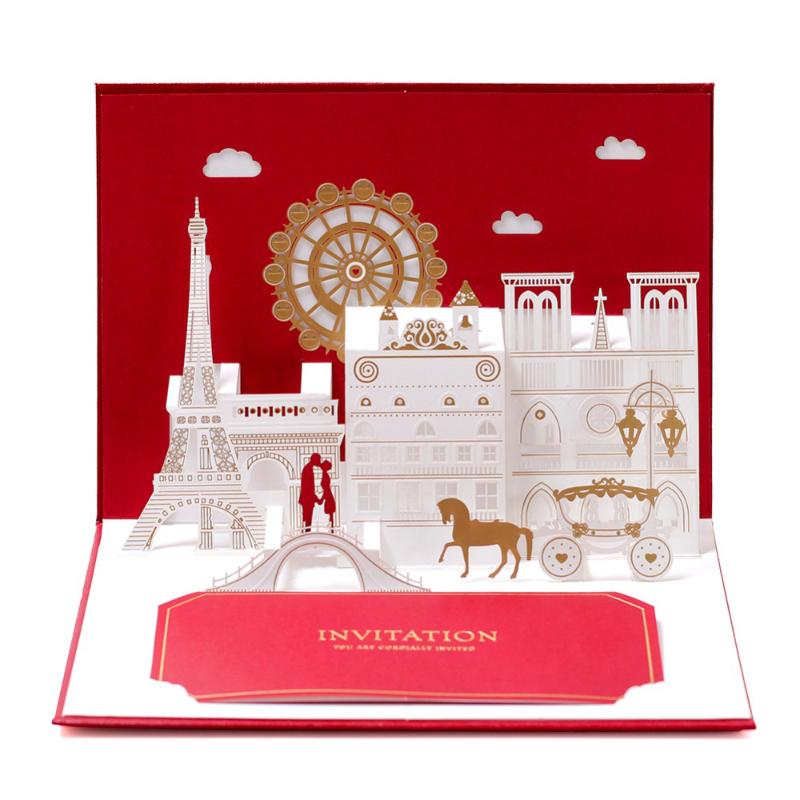 

5 pieces/lot) Top Grade 3D Up Valentine's Gift Greeting Card Gold Foil Red Invitations Postcard With Envelope G1036R
