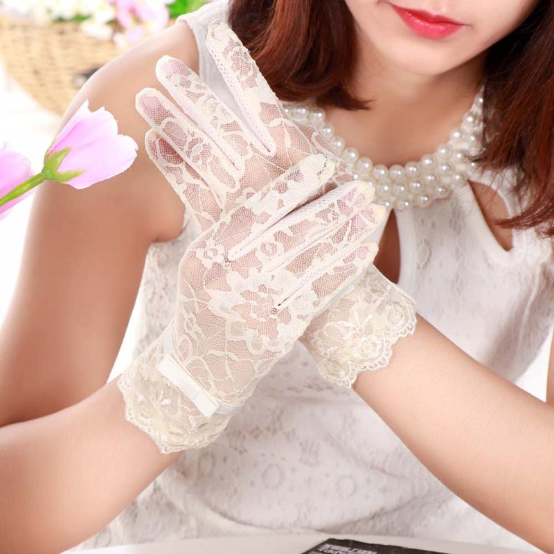 

Sun Protection Gloves Ladies Summer Silk Gloves Bow Thin Touch Screen Lace