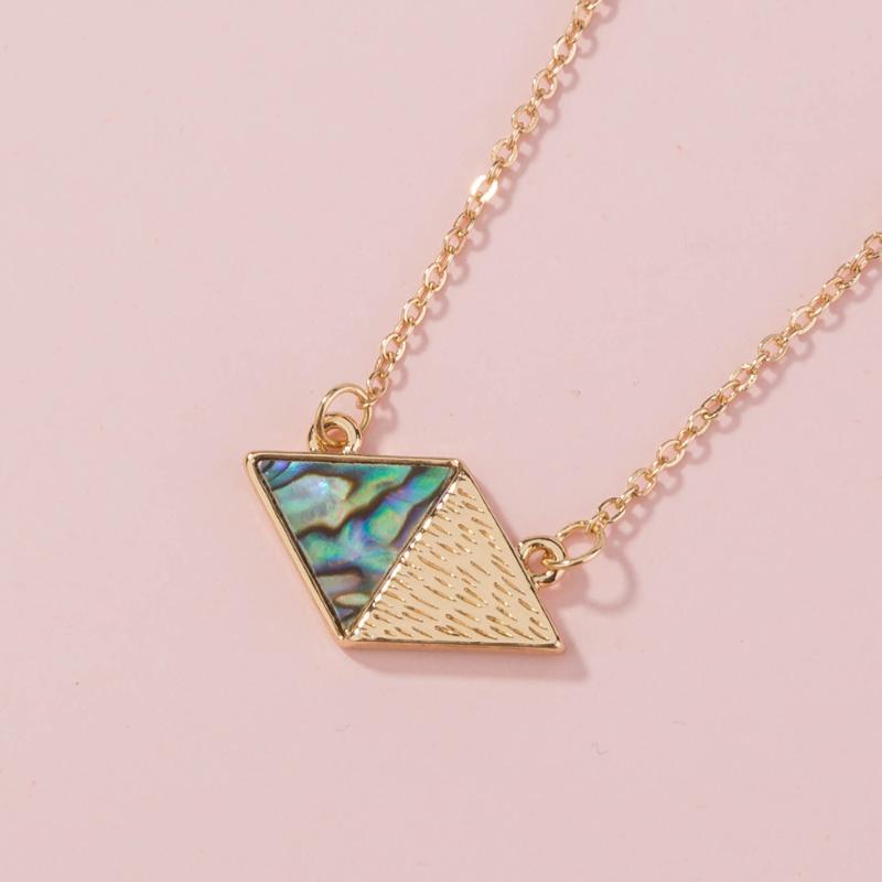 

Fashion Resin Abalone Shell Rhombus Bar Pendant Alloy Metal Bauble Charm Necklace Jewelry Summer Beach Accessories Party Gift