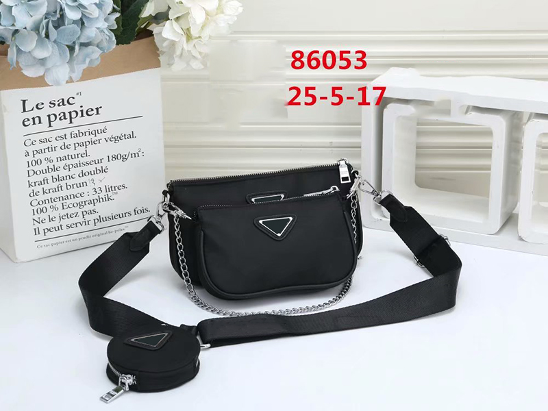 

Pink sugao handbags women shoulder bag crossbody bag nylon 3pcs/set fashion purse handbags 2020 new styles high quality chain bag, Black