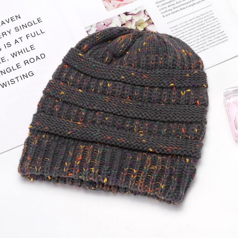 

Women New Variegated Hat Wool Knit Fashion Hooded Earmuffs Cute Casual Wild Skullies Beanies Cap Autumn Winter multi-color, Wh