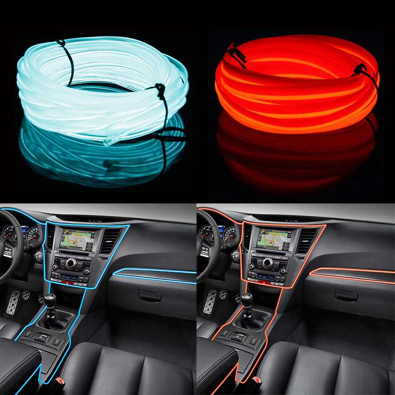 

12V Car LED Strips DIY Decoration Strip Flexible Neon EL Wire Rope Light Universal Interior LED Car Light Strip Atmosphere Lamp