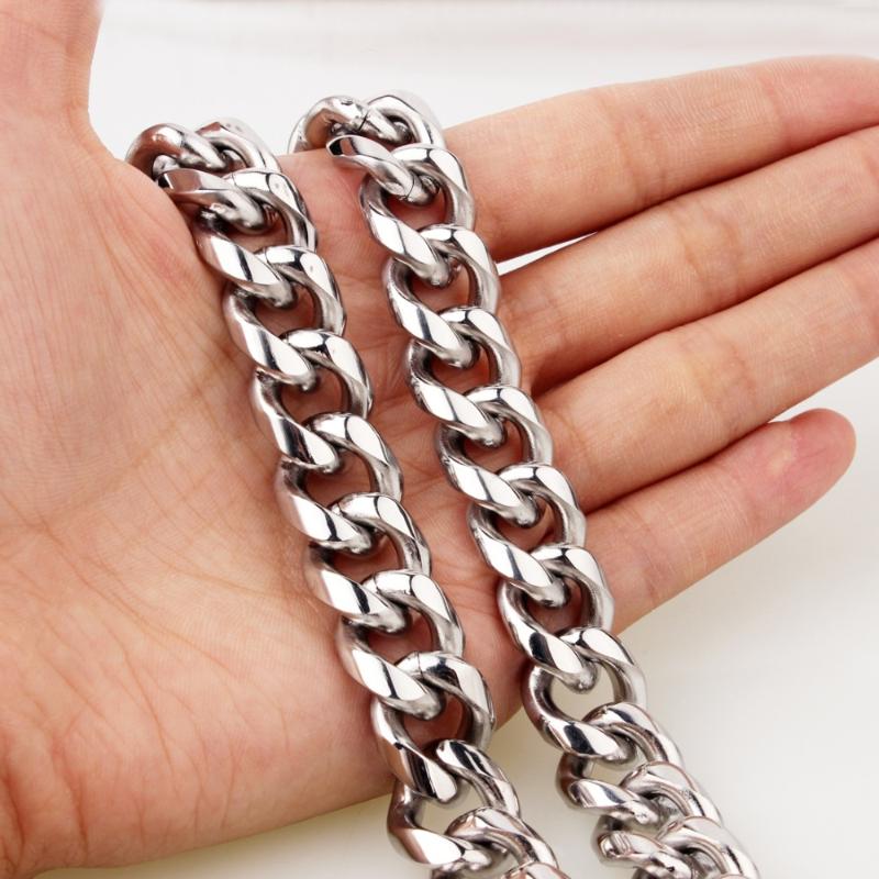 

Hip Hop 10/12/15/17/19MM Sporty Cuban Chain Necklace Bracelet Men/Women Silver Color Stainless Steel Vintage Jewelry 7-38inch