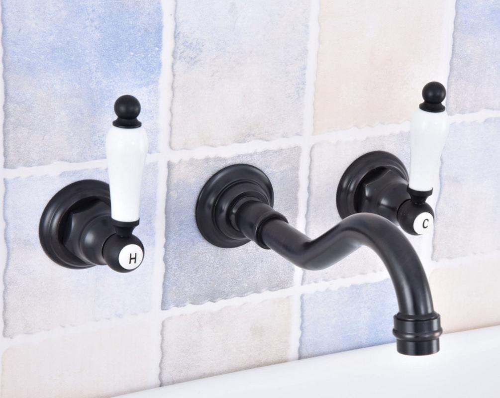 

Black Oil Rubbed Bronze Widespread Wall-Mounted Tub 3 Holes Dual Handles Kitchen Bathroom Tub Sink Basin Faucet Mixer Tap asf495