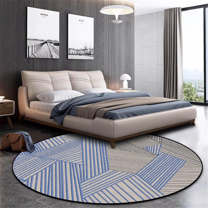 

Carpets Wishstar Nordic Carpet With Blue Gray Line Print Round Rug Chair Mat Modern Simple Geometric For Bedroom Beside, As picture