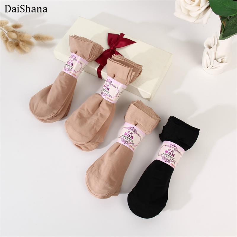 

10 Pairs Summer Bamboo Female Breathable Short Women Socks Thin Crystal Transparent High Elastic Silk Socks Girls Ankle, Skin1