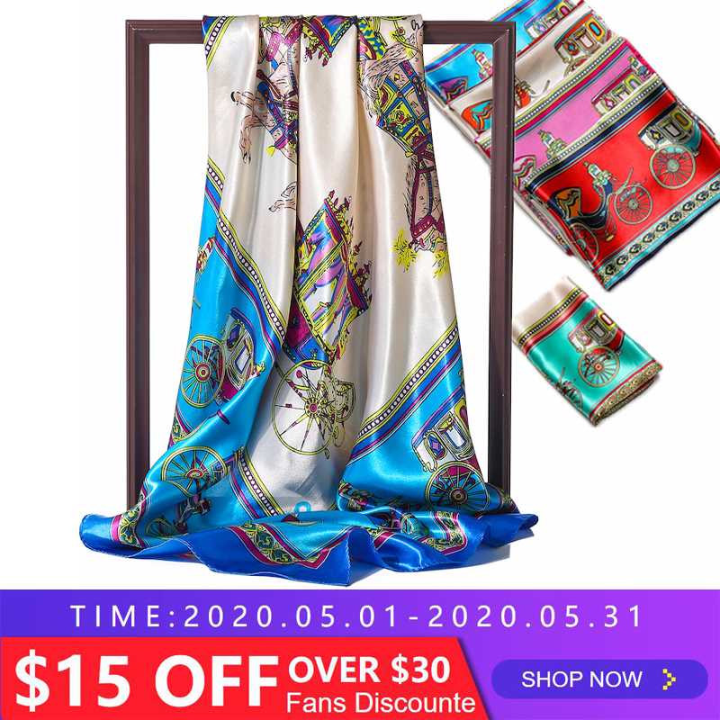 

2020 New Summer Silk Square Scarf Print Lady Hair Scarf Female Bandana Designer Shawl and Wraps Women Accessories