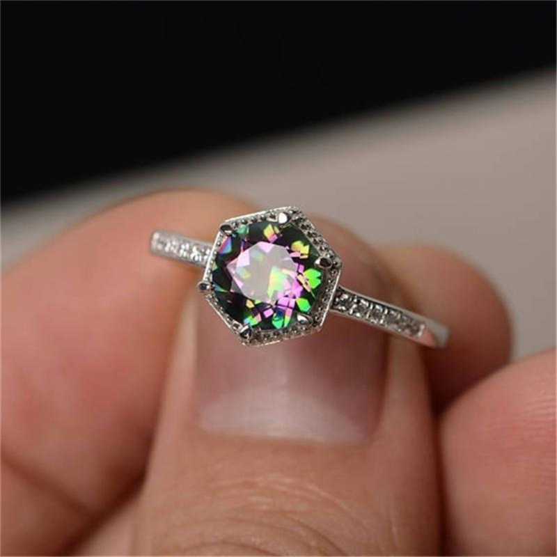 

Rainbow Stone Zircon Ring For Women Hot Sale Creative Personality Mosaic Colorful Gem Stone Jewelry Women Men Zircon Ring