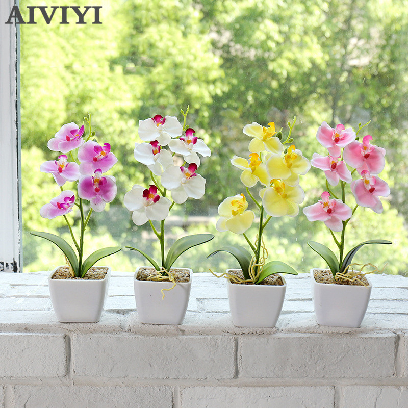 

Five Flower Phalaenopsis Bonsai Orchid Wedding Garden Home Decor Plantas Flowers Artificiales Para Decoracion Silk, Pink