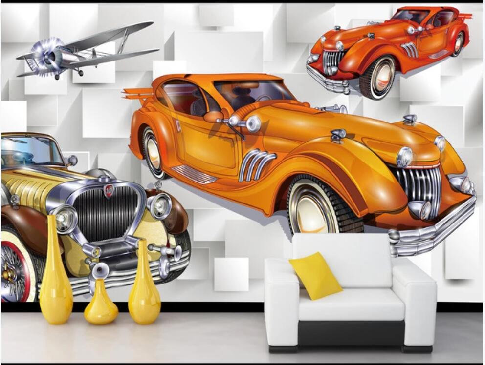 

3d photo wallpaper custom mural on the wall Retro hand drawn car airplane background home decor wallpaper in the living room, Non-woven wallpaper